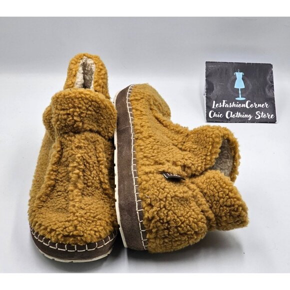 L.L.Bean Women's Mustard Cozy Slipper Bootie Pile Fleece Ankle Shoes Sz 10 3010 - Picture 6 of 16